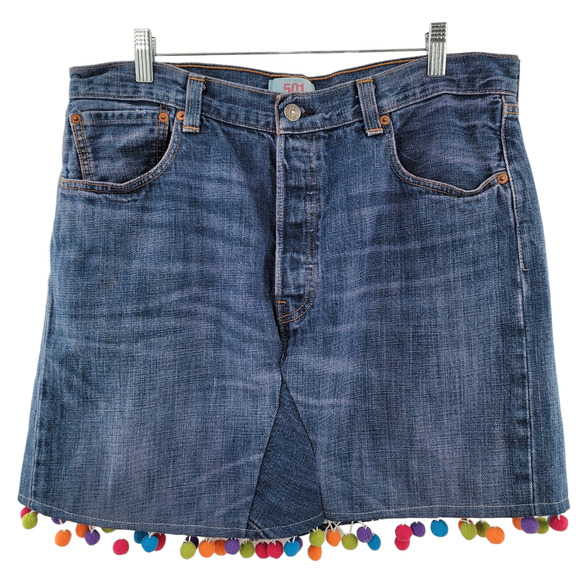 Levi's Jean Skirt Size 36 (16) Repurposed Denim 501 Upcycled - Picture 2 of 4